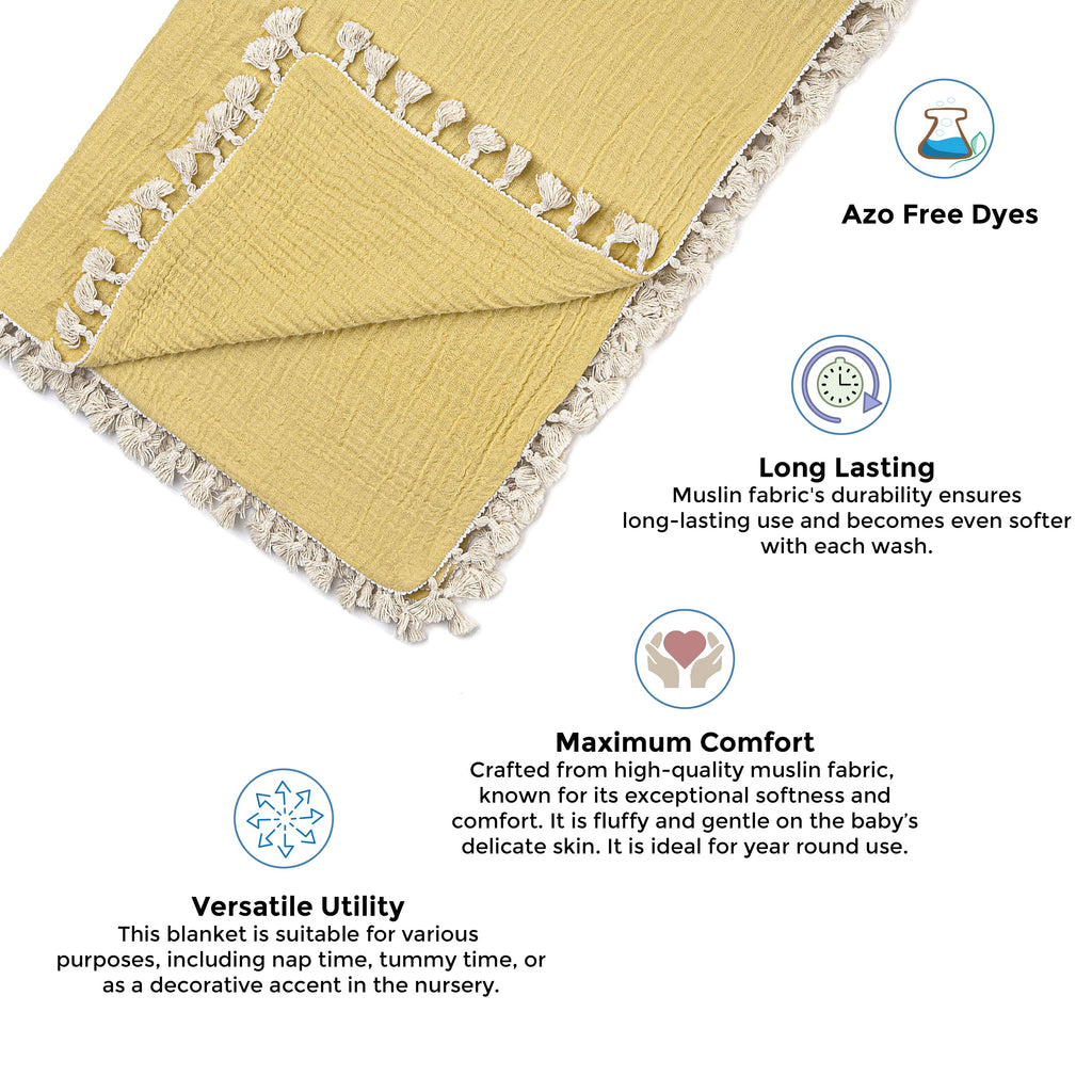 Crane Baby 6 Layer Muslin Blanket  - Ochre