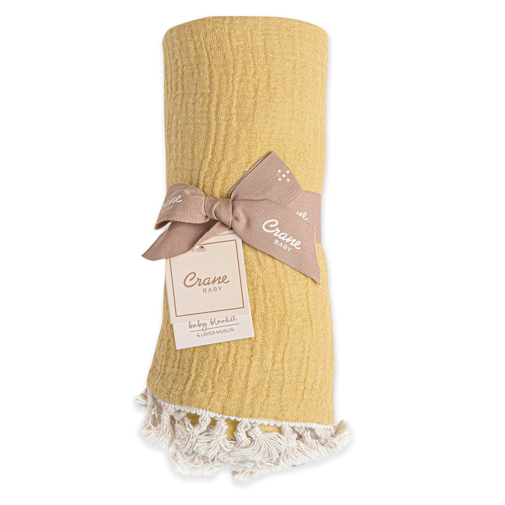 Crane Baby 6 Layer Muslin Blanket  - Ochre