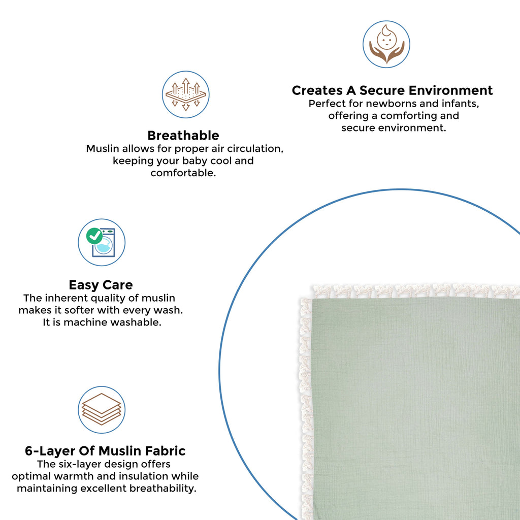 Crane Baby 6 Layer Muslin Blanket - Evergreen