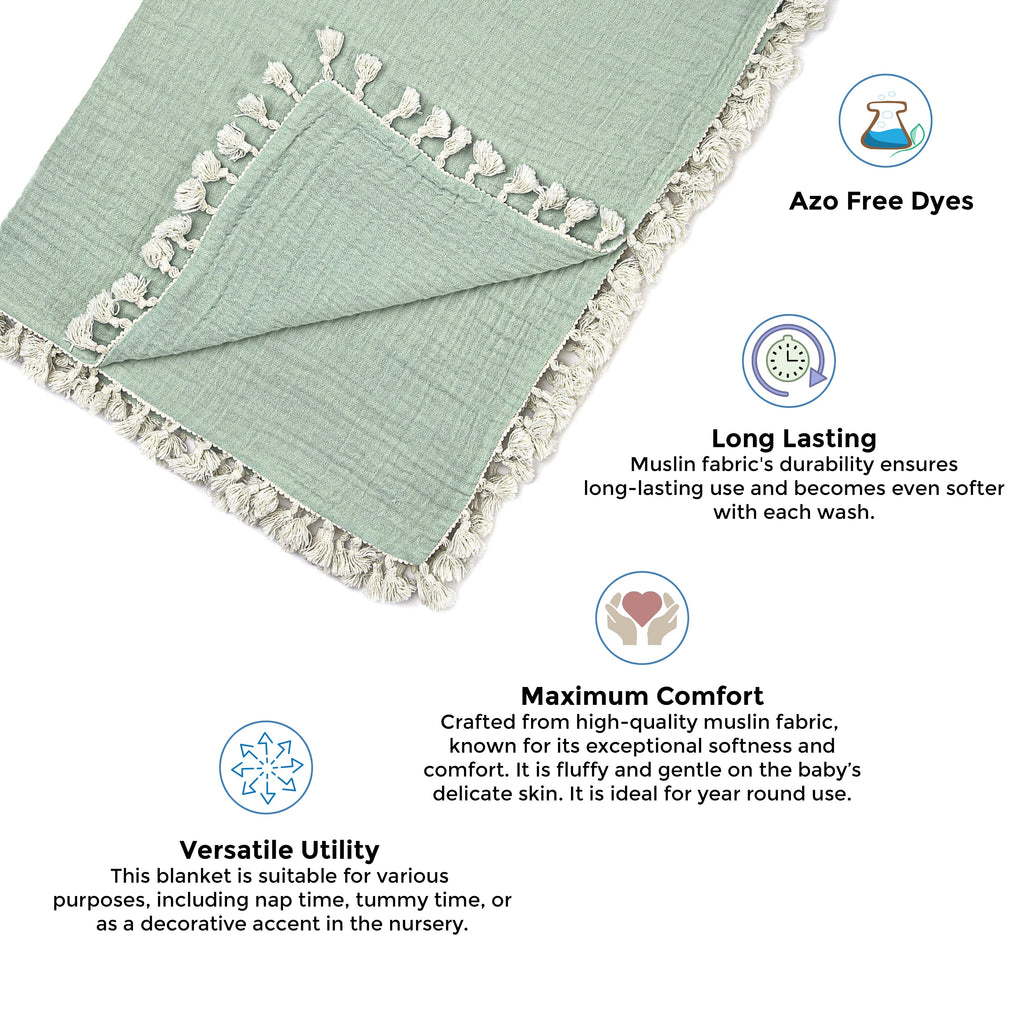 Crane Baby 6 Layer Muslin Blanket - Evergreen