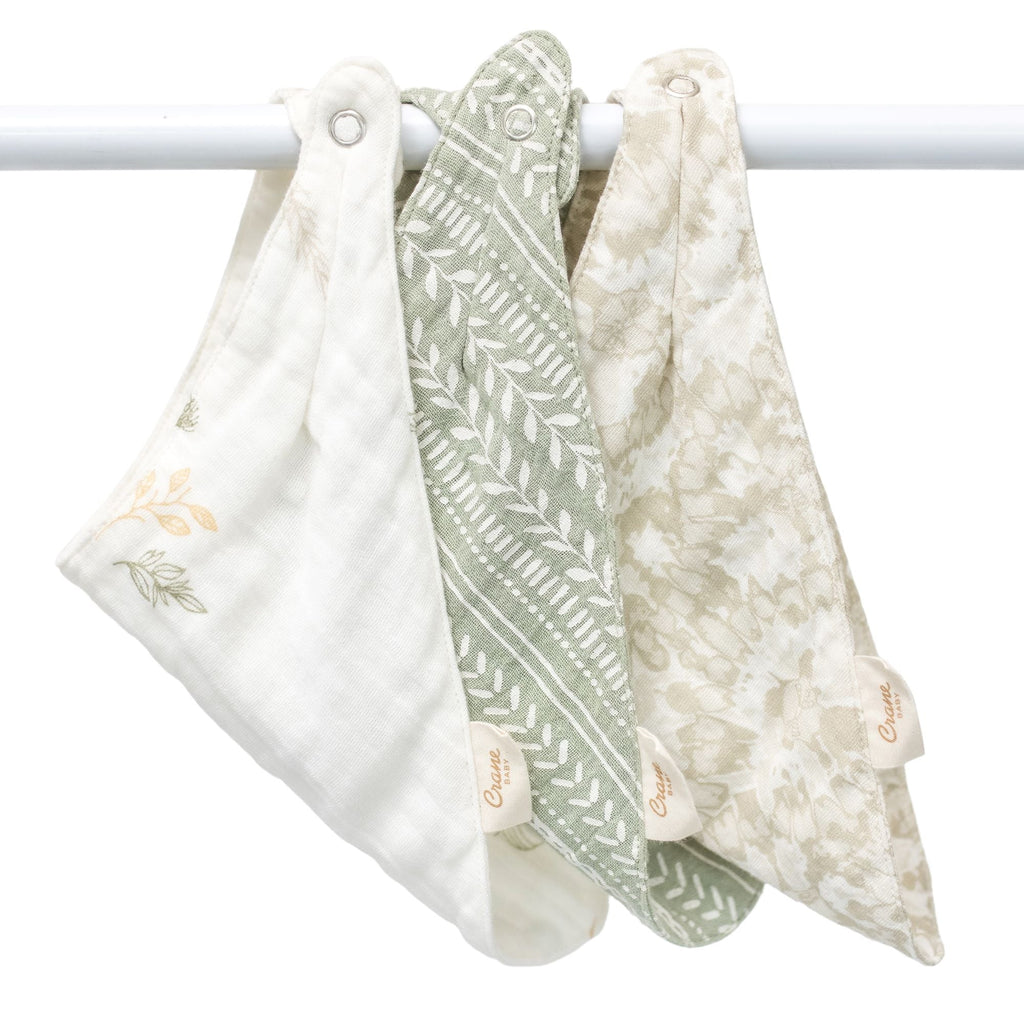 Crane Baby Bandana Bib Set - Willow Dainty Leaf