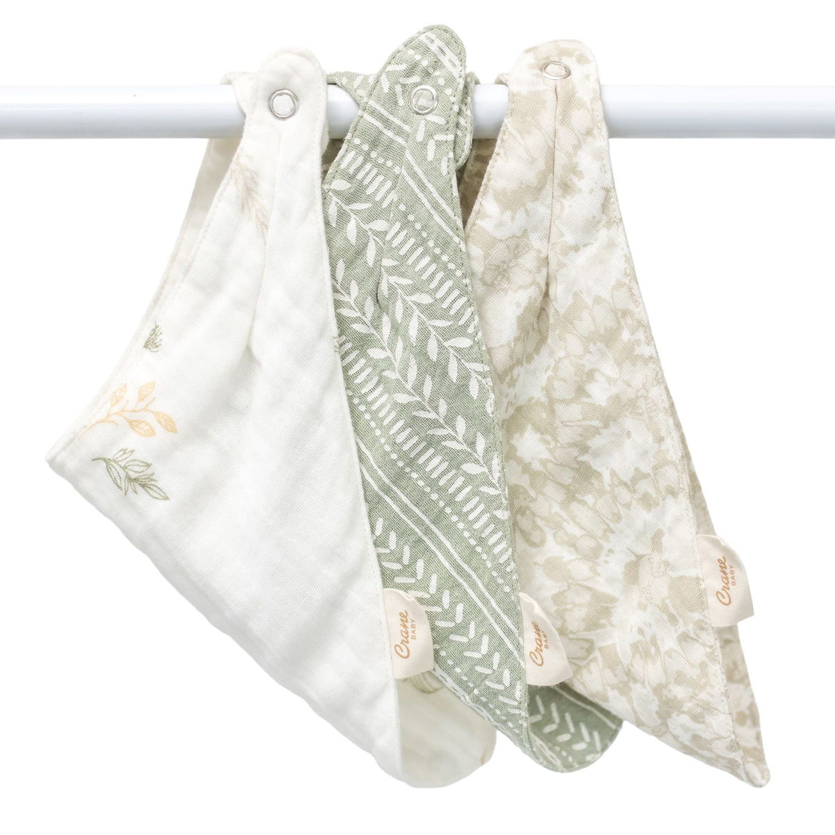 Crane Baby Bandana Bib Set - Willow Dainty Leaf