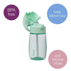 B.Box Straw Drink Bottle Junior 380mL Leakproof & Easy Carry Bottle for Toddlers & Preschoolers - Free-Flowing - Sparemint Green