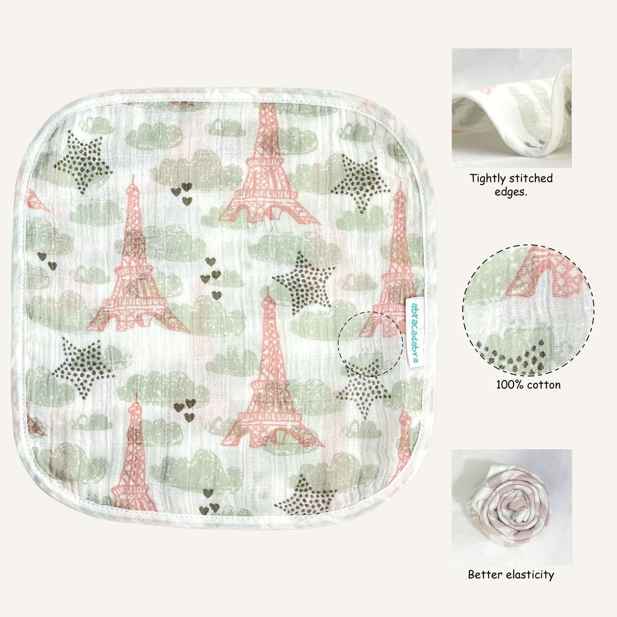 Abracadabra Muslin Wipes (Set of 3) - Eiffel Tower