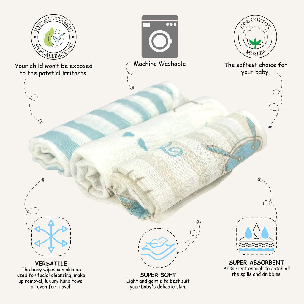 Abracadabra Muslin Wipes (Set of 3) - Rockstar