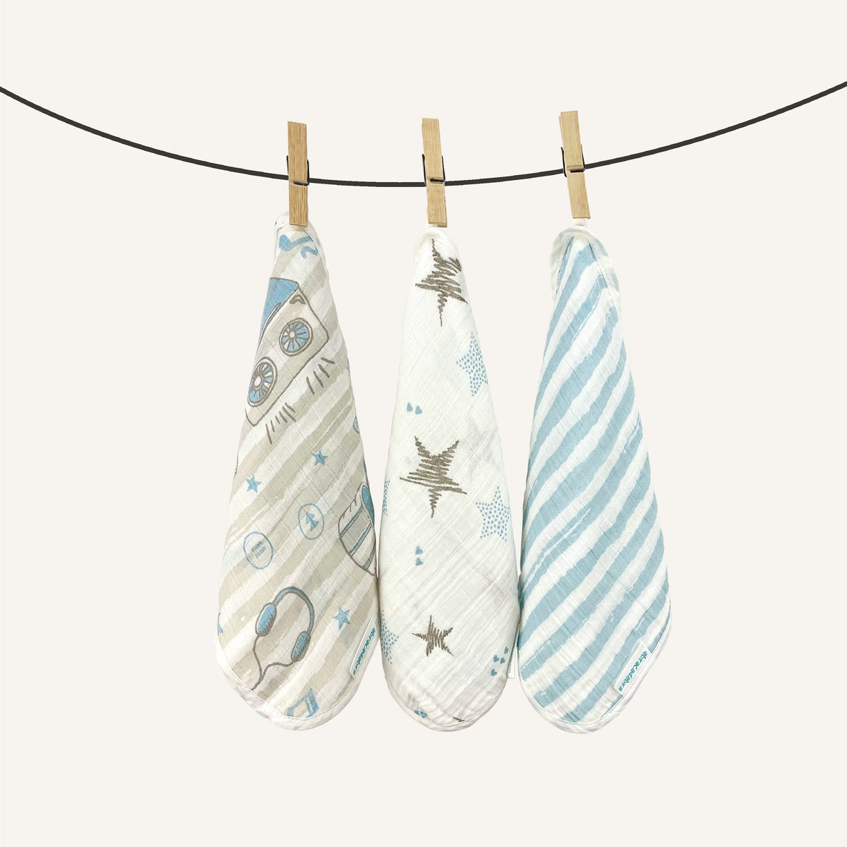 Abracadabra Muslin Wipes (Set of 3) - Rockstar