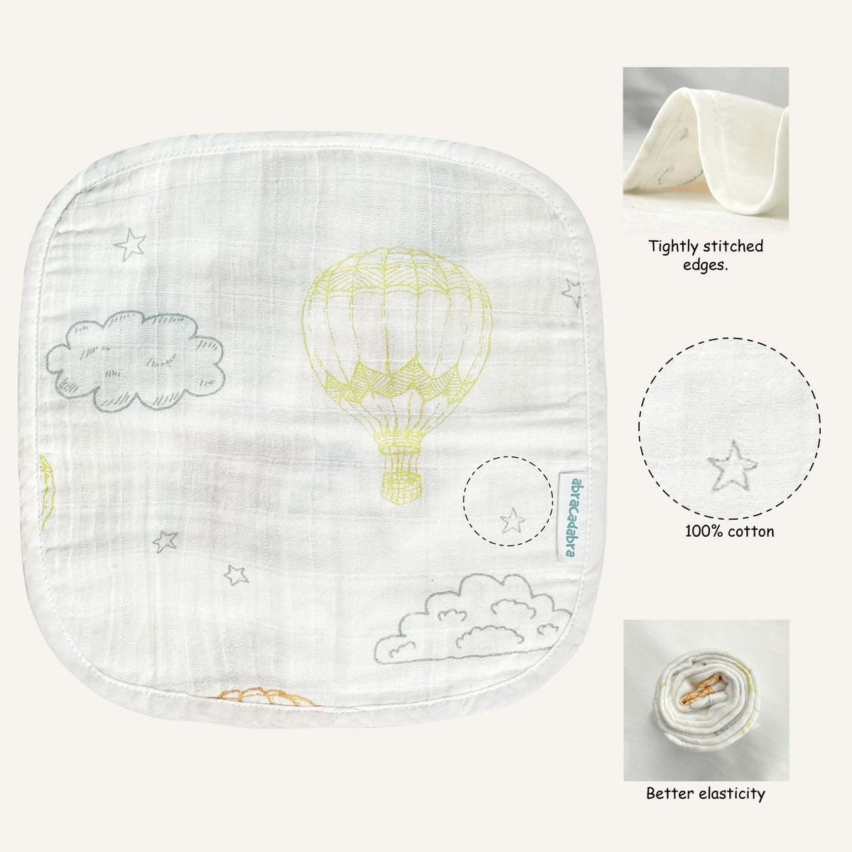 Abracadabra Muslin Wipes (Set of 3) - Hot Air Balloon