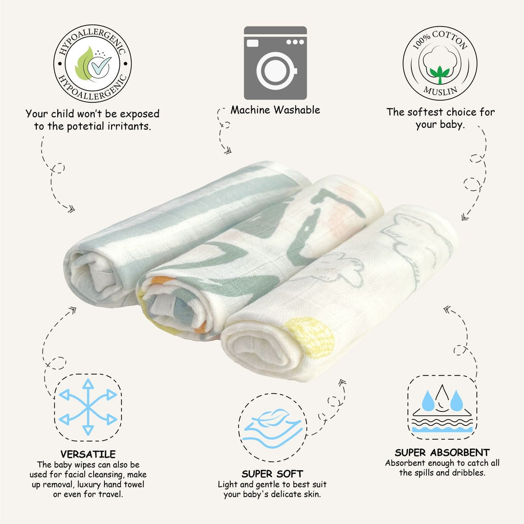 Abracadabra Muslin Wipes (Set of 3) - Hot Air Balloon