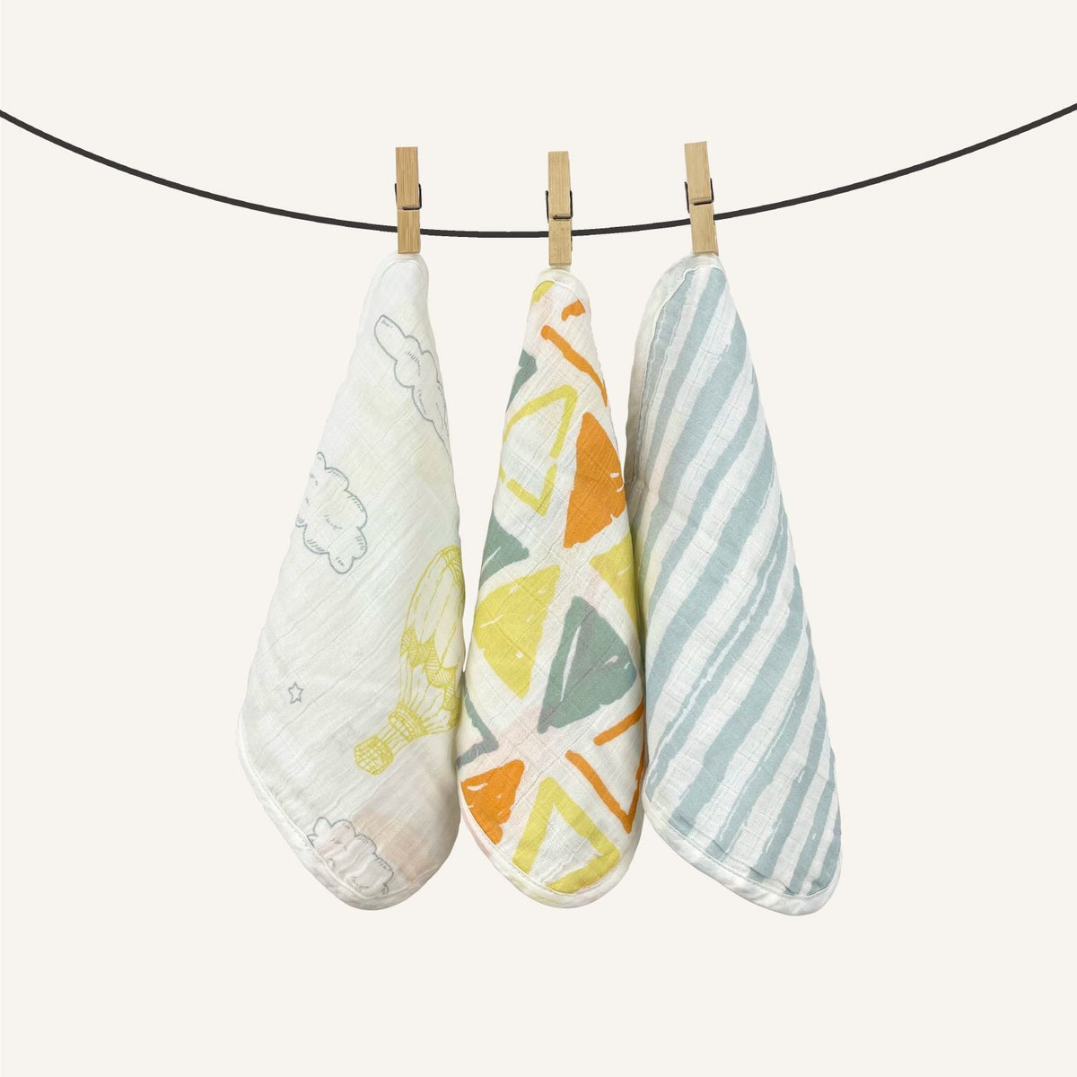 Abracadabra Muslin Wipes (Set of 3) - Hot Air Balloon