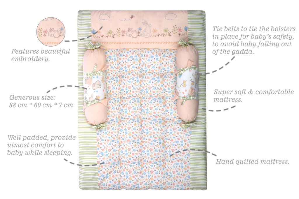Gadda Set with 2 Bolsters - Bunny Garden