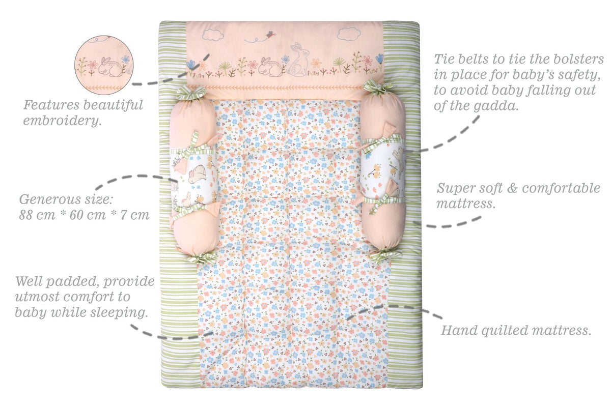 Gadda Set with 2 Bolsters - Bunny Garden