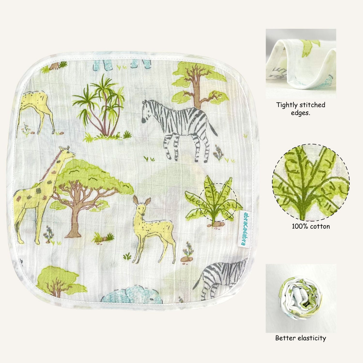 Abracadabra Muslin Wipes (Set of 3) - Savanna
