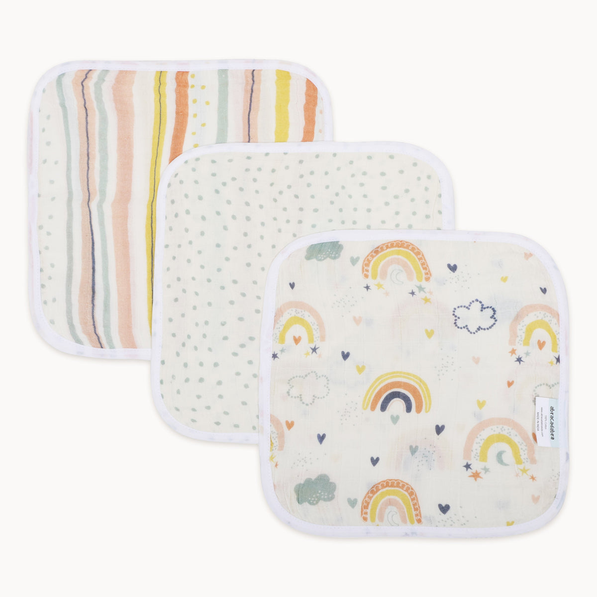 Abracadabra Muslin Wipes (Set of 3) - Rainbow