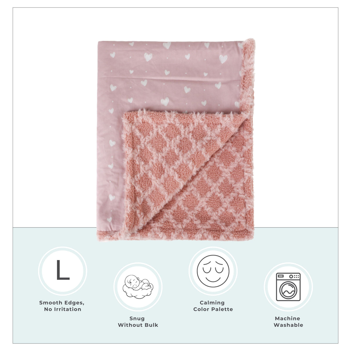 Abracadabra Reversible Blush Hearts Luxe Blanket