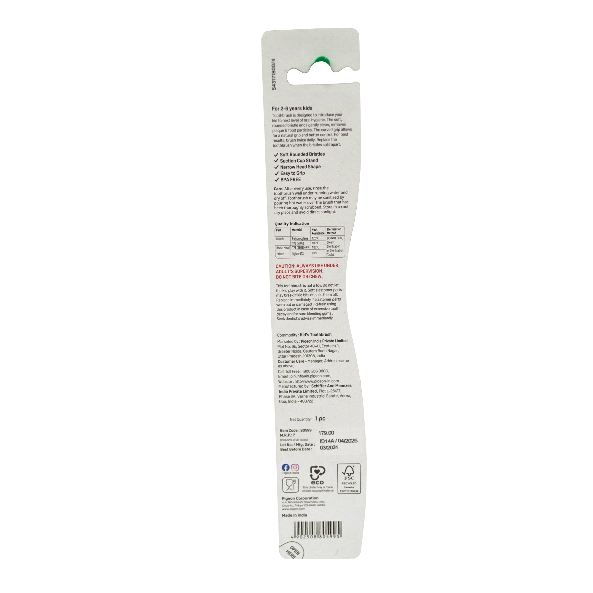 Pigeon Kids Toothbrush Blue 2-6 Years