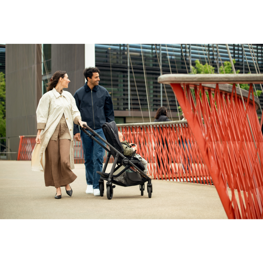 Nuna Swiv Baby Stroller-All Wheel 360 Degree Rotation-3 Positions Adjustable Parent Handle Bar-One Hand Fold-Travel System Compatible-Includes Rain Cover, Travel bag, Post Adaptors-2 Years Warranty-For 0 to 4Y (Upto 22 Kg)-Caviar