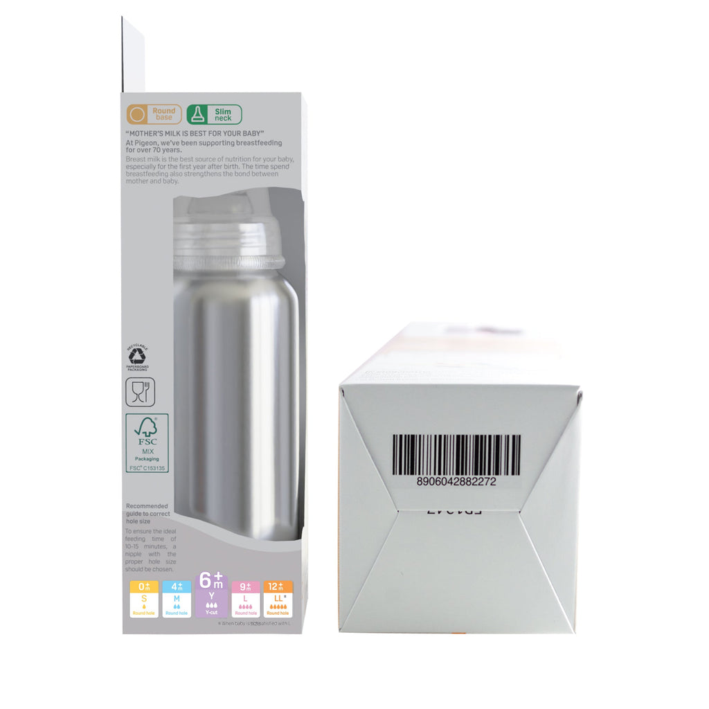 Pigeon Slim Neck steel bottle 240ml Y size with plastic hood & cap (natural)