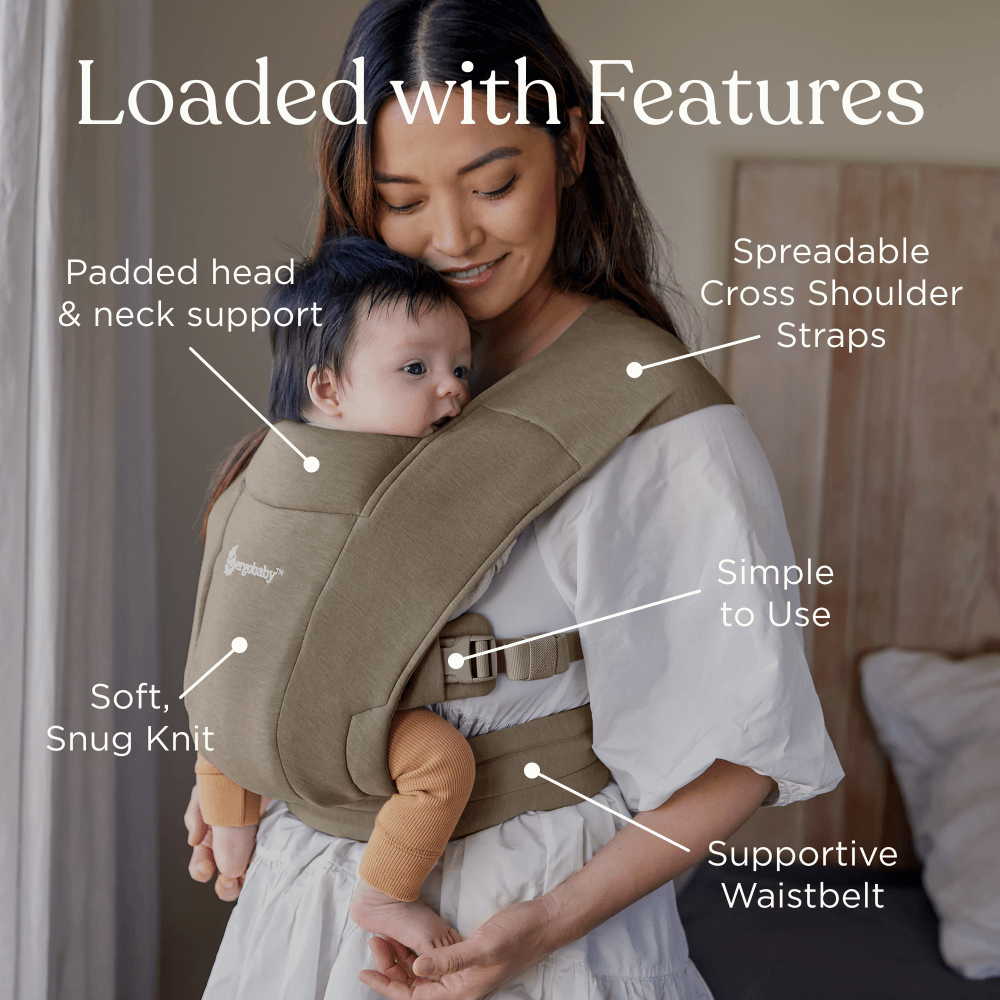 Ergobaby Embrace Newborn Baby Carrier, Soft, Cosy & Lightweight Newborn Ready Carrier, Ergonomic “M” Position, Padded Head & Neck Support, Adjustable Waistbelt & Cross Straps, 2 Carry Positions, Easy to Use, 3-11 Kgs, 0-12 Months