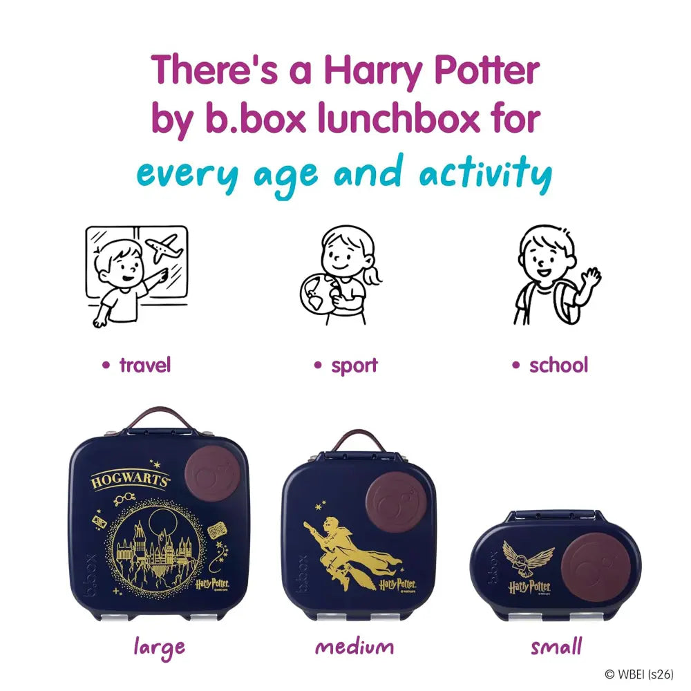 B.Box Warner Bros Harry Potter Kids Lunchbox – 2 Litre, Leak-Proof Bento Style with Gel Cooler Pack, Adjustable Divider & Whole Fruit Compartment – Multicolor