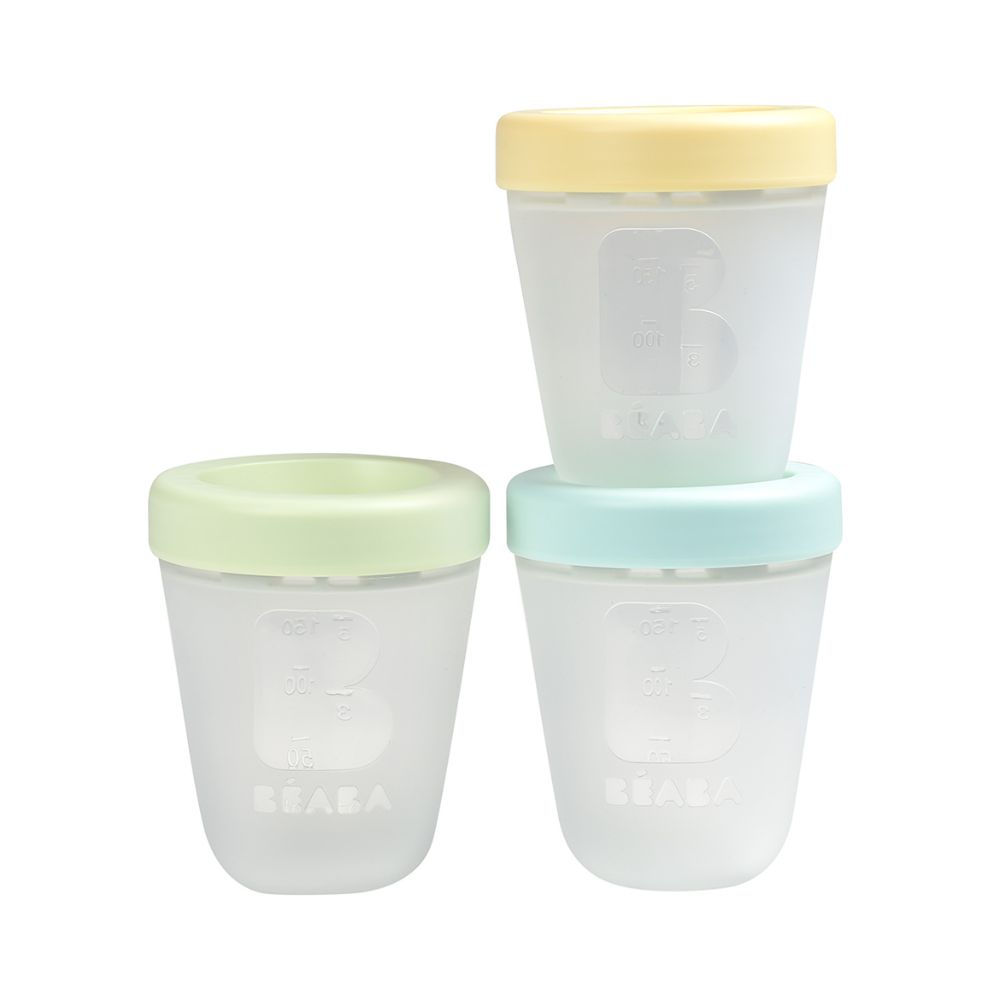 Beaba Silicone Storage Container - Ideal Airtight Container for Storing Baby Snacks and Meals, Stackable & Interlocking Design, Travel Friendly, 200ML, Set of 3