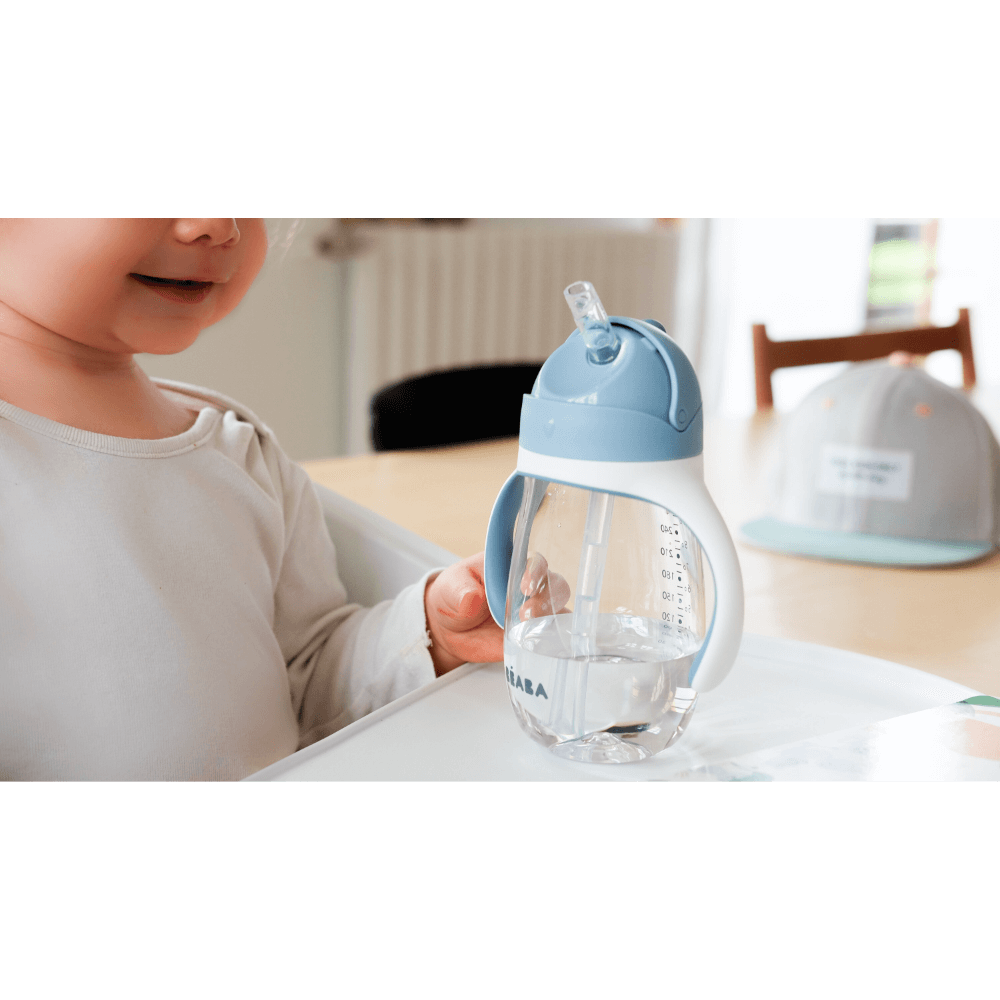 Beaba 2-in-1 Baby Sipper Water Bottle, Anti Spill Sippy Cup with Soft Silicone Straw for Toddlers, Kids, 100% Waterproof, Easy to Open, Removable Handles, Tritan and Silicone - 300 ml, 8m+