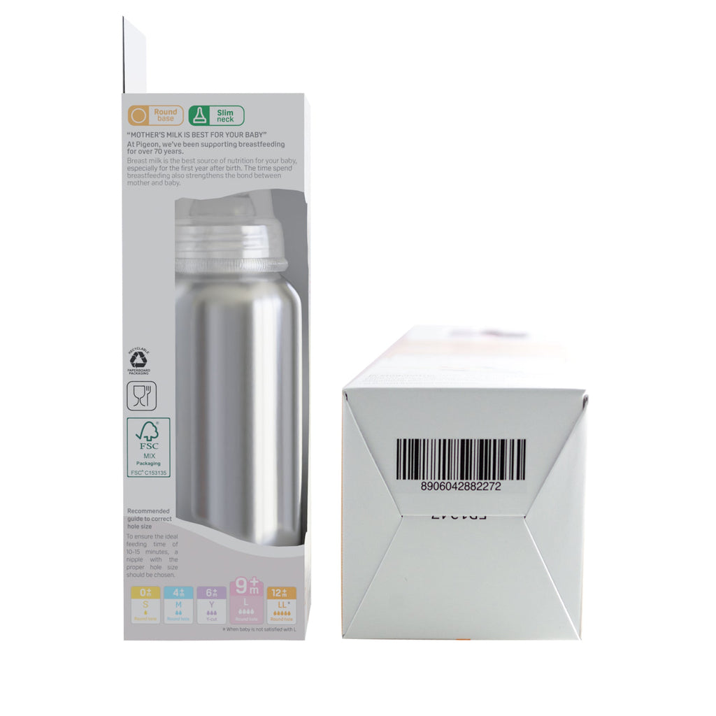 Pigeon Slim Neck Steel bottle 240ml L size with plastic hood & cap (natural)