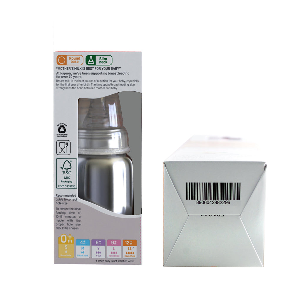 Pigeon steel bottle 140ml S size with plastic hood & cap (natural)