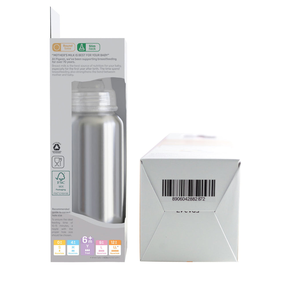 Pigeon Slim Neck steel bottle 240ml Y size with plastic hood & cap (natural)