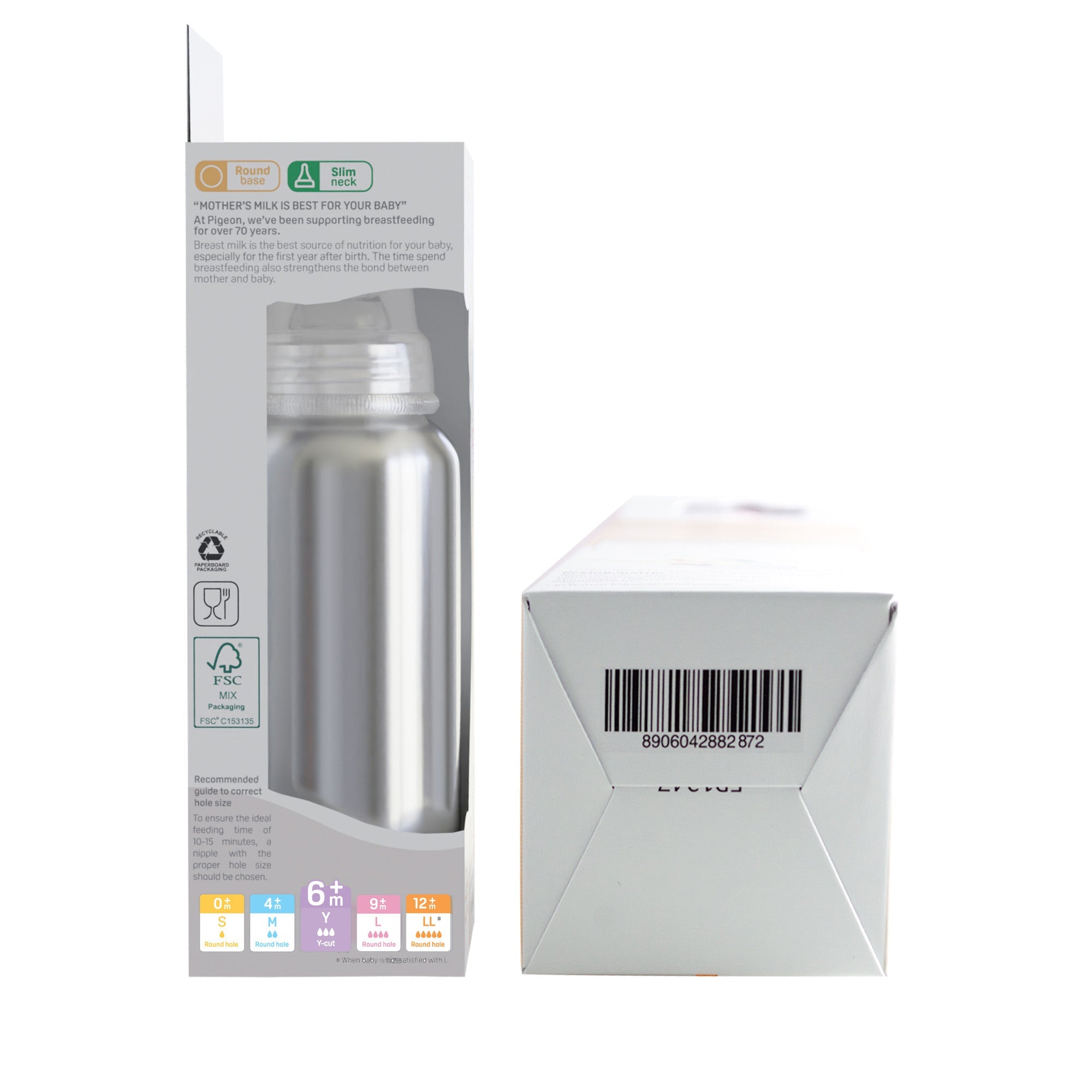 Pigeon Slim Neck steel bottle 240ml Y size with plastic hood & cap (natural)