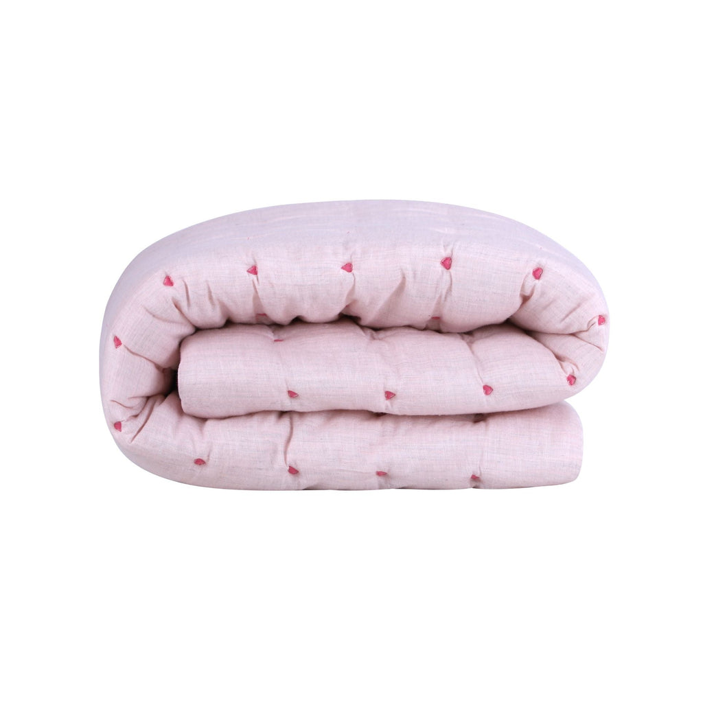 Abracadabra Melange Quilt with Heart Embriodery Pink