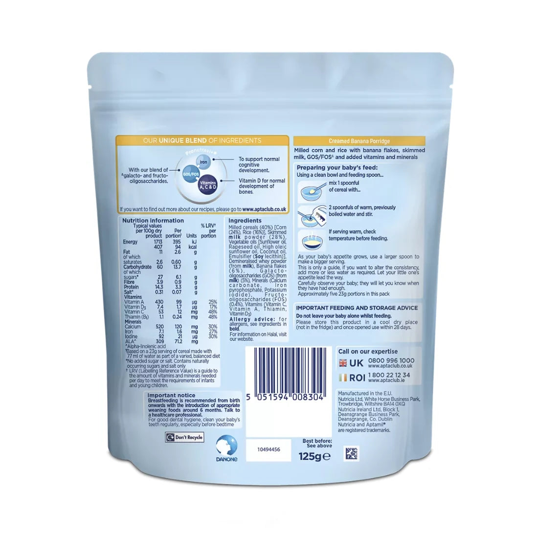 Aptamil Creamed Banana Porridge (4-6+ Months) (125g)