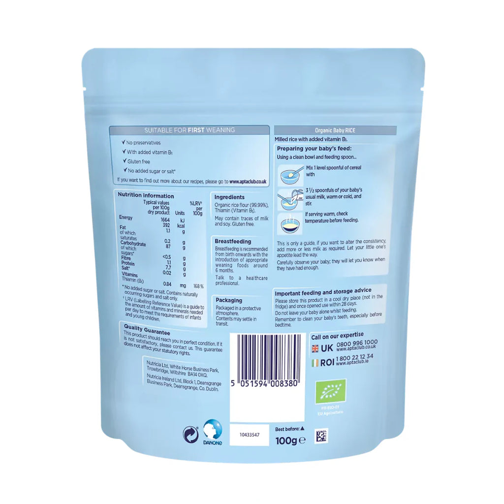 Aptamil Organic Baby Rice (4-6+ Months) (100g)