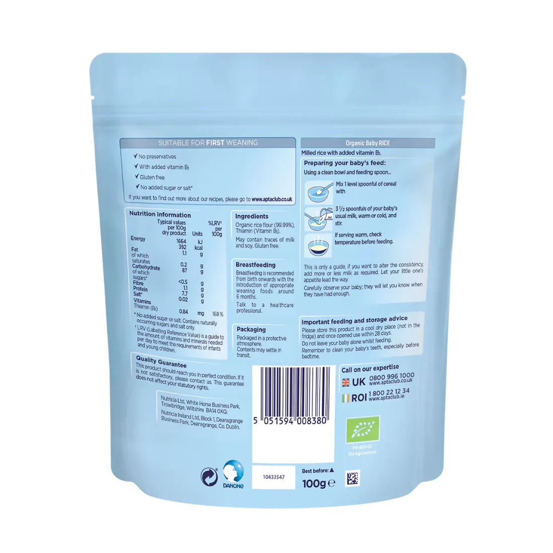 Aptamil Organic Baby Rice (4-6+ Months) (100g)
