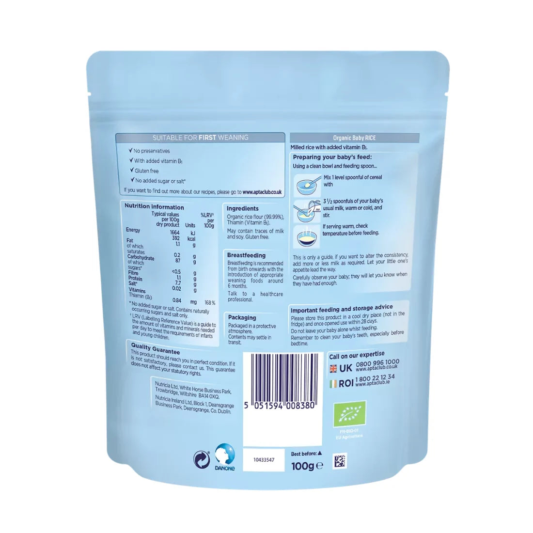 Aptamil Organic Baby Rice (4-6+ Months) (100g)