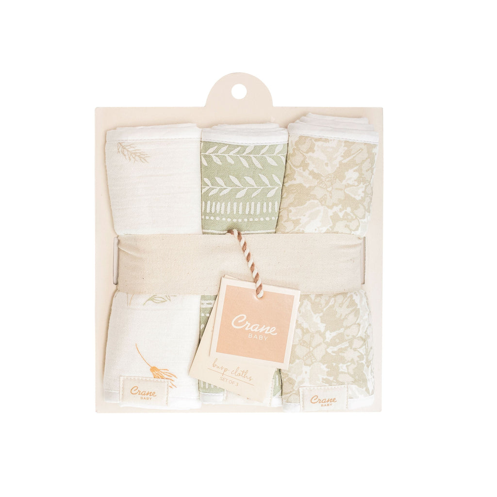 Crane Baby Burp Cloth Set - Willow Dainty Leaf
