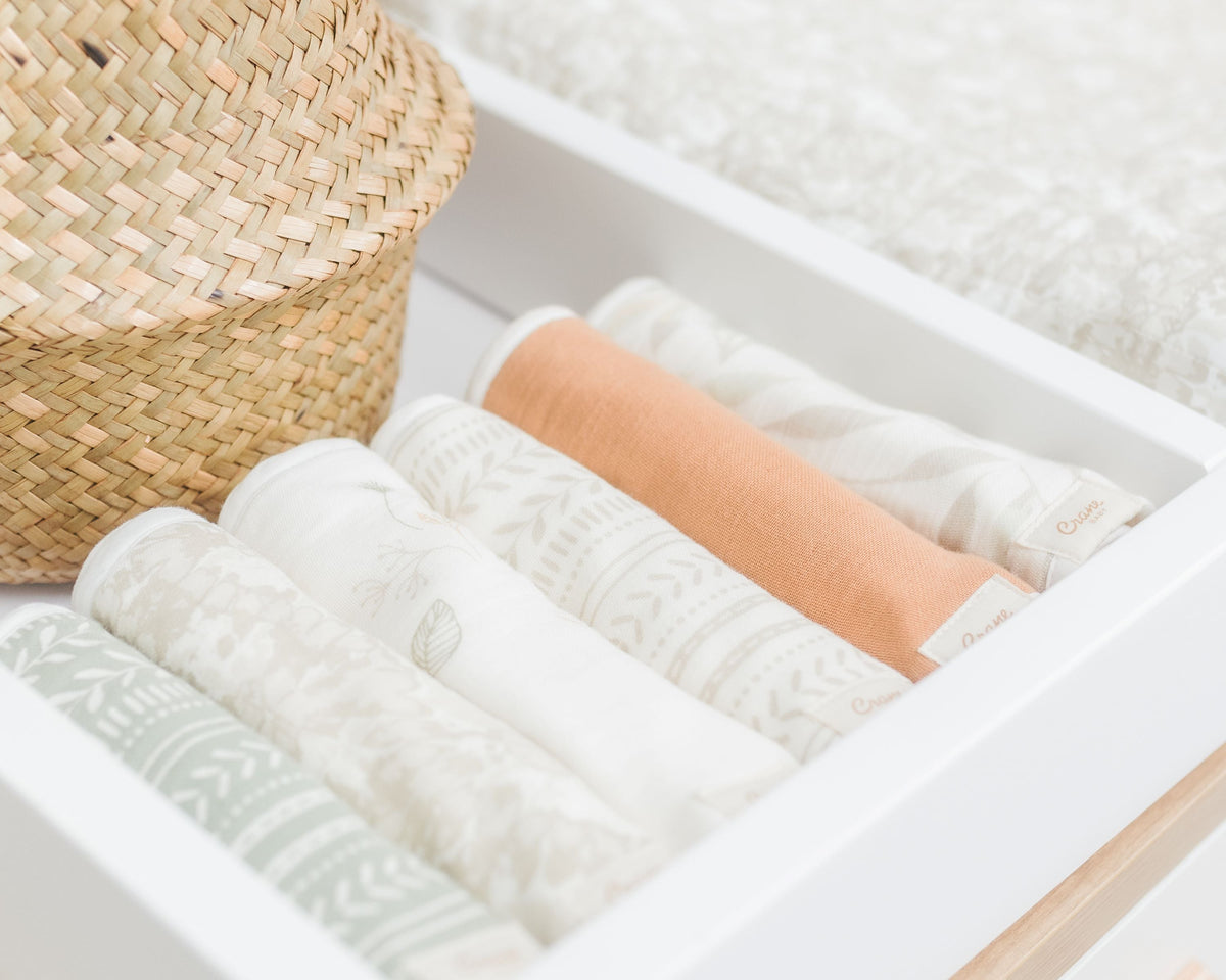 Crane Baby Burp Cloth Set - Willow Dainty Leaf
