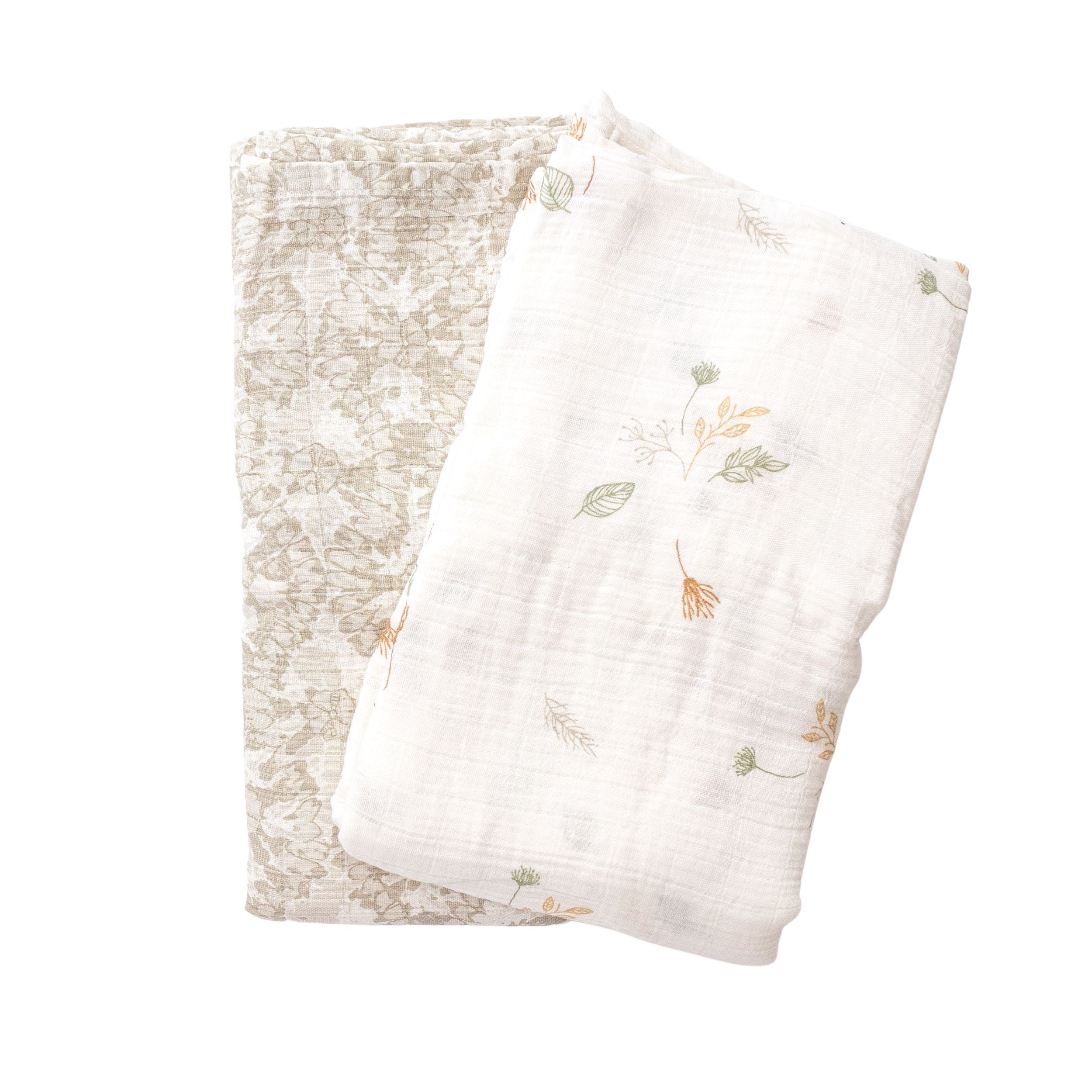 Crane Baby Muslin Swaddle Set of 2 - Willow Dainty Leaf