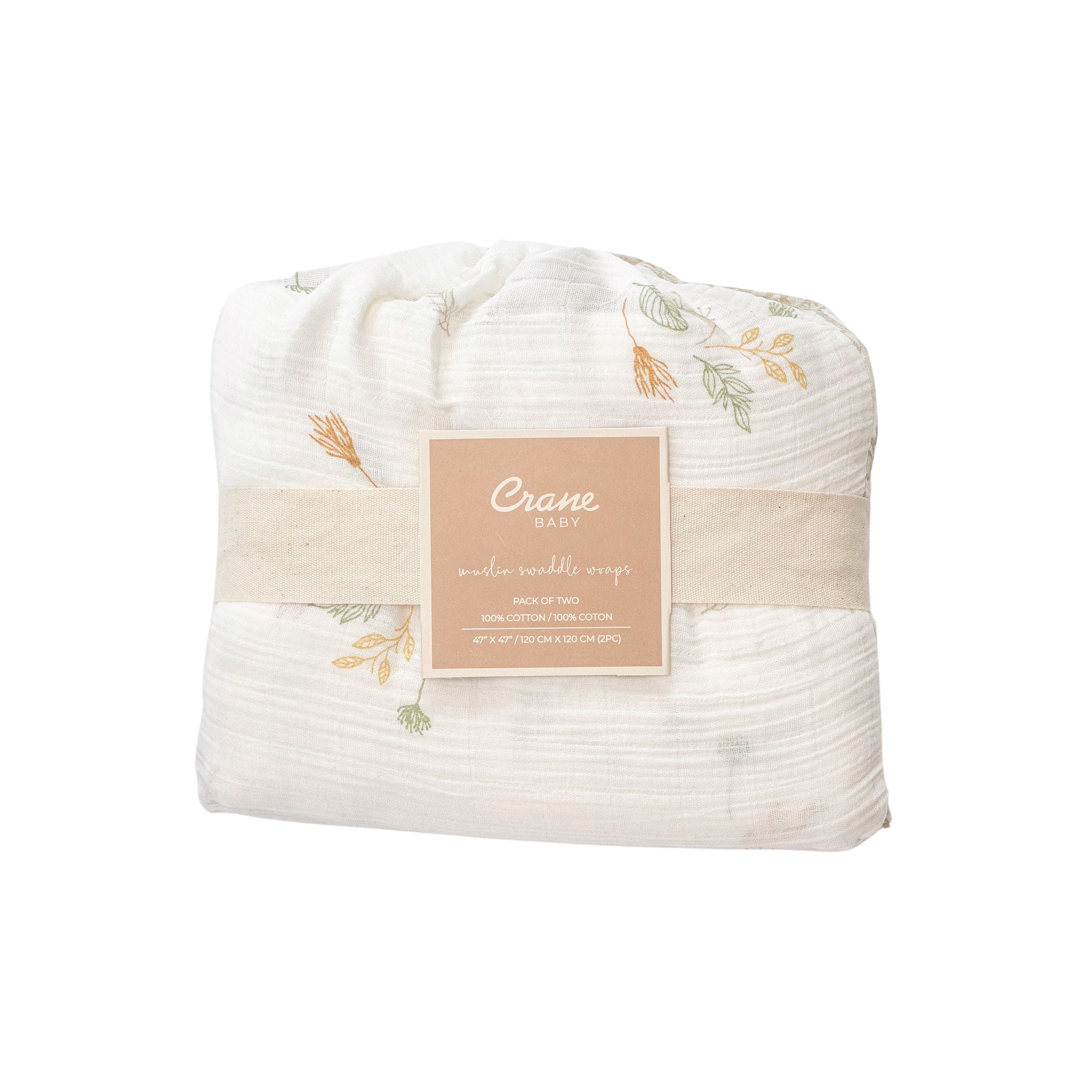 Crane Baby Muslin Swaddle Set of 2 - Willow Dainty Leaf