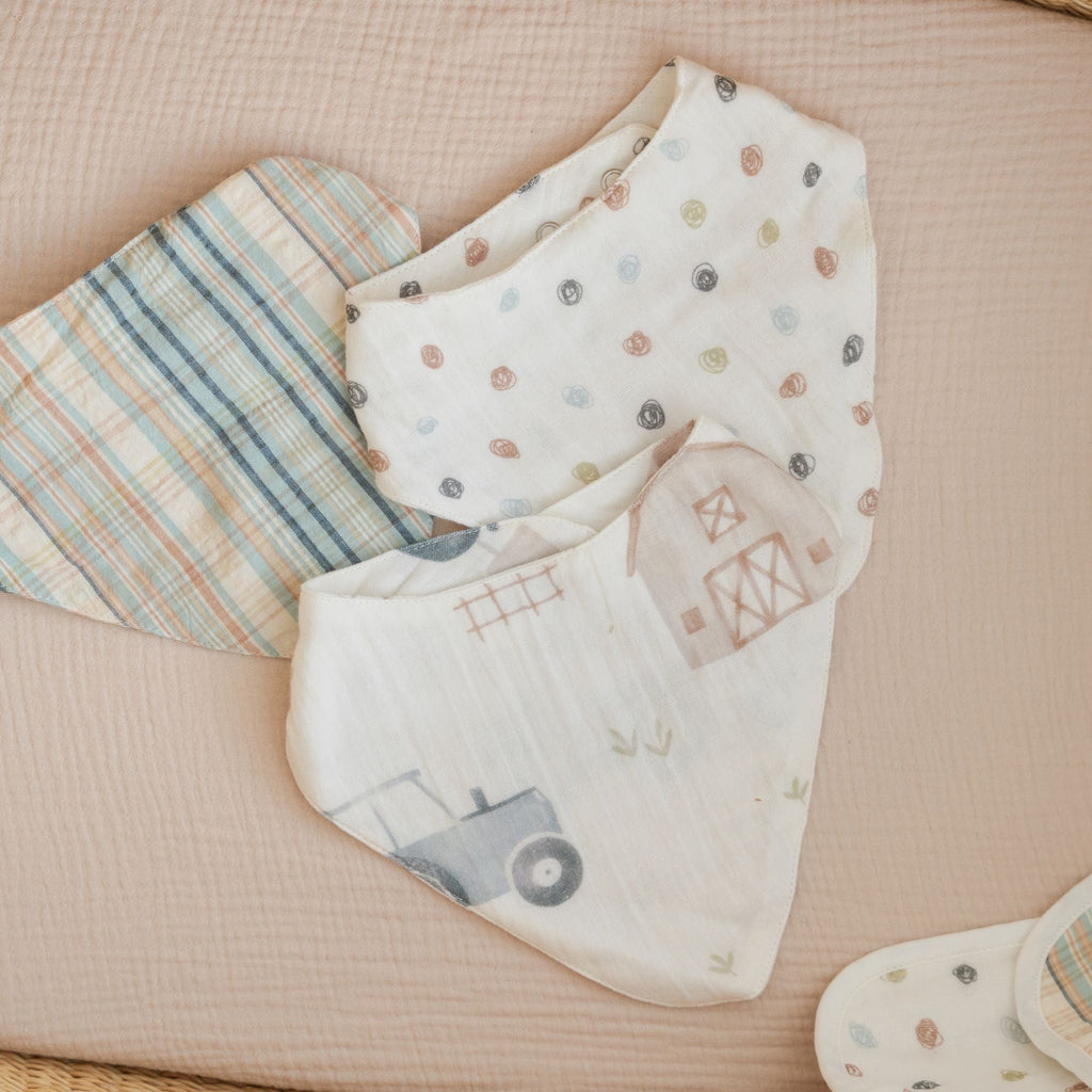 Crane Baby Bandana Bib Set - Charlie Tractor