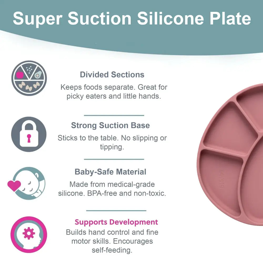 BiBaDo Silicone Suction Plate for Baby, Divider Plate for Self Baby Feeding