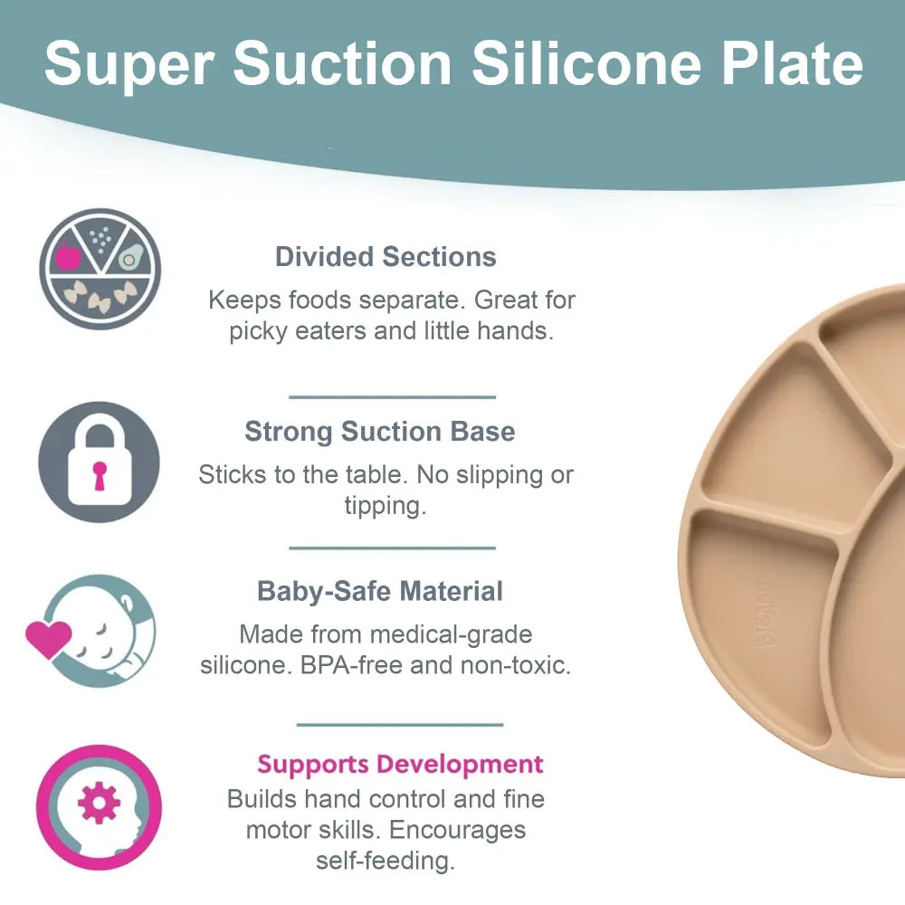 BiBaDo Silicone Suction Plate for Baby, Divider Plate for Self Baby Feeding