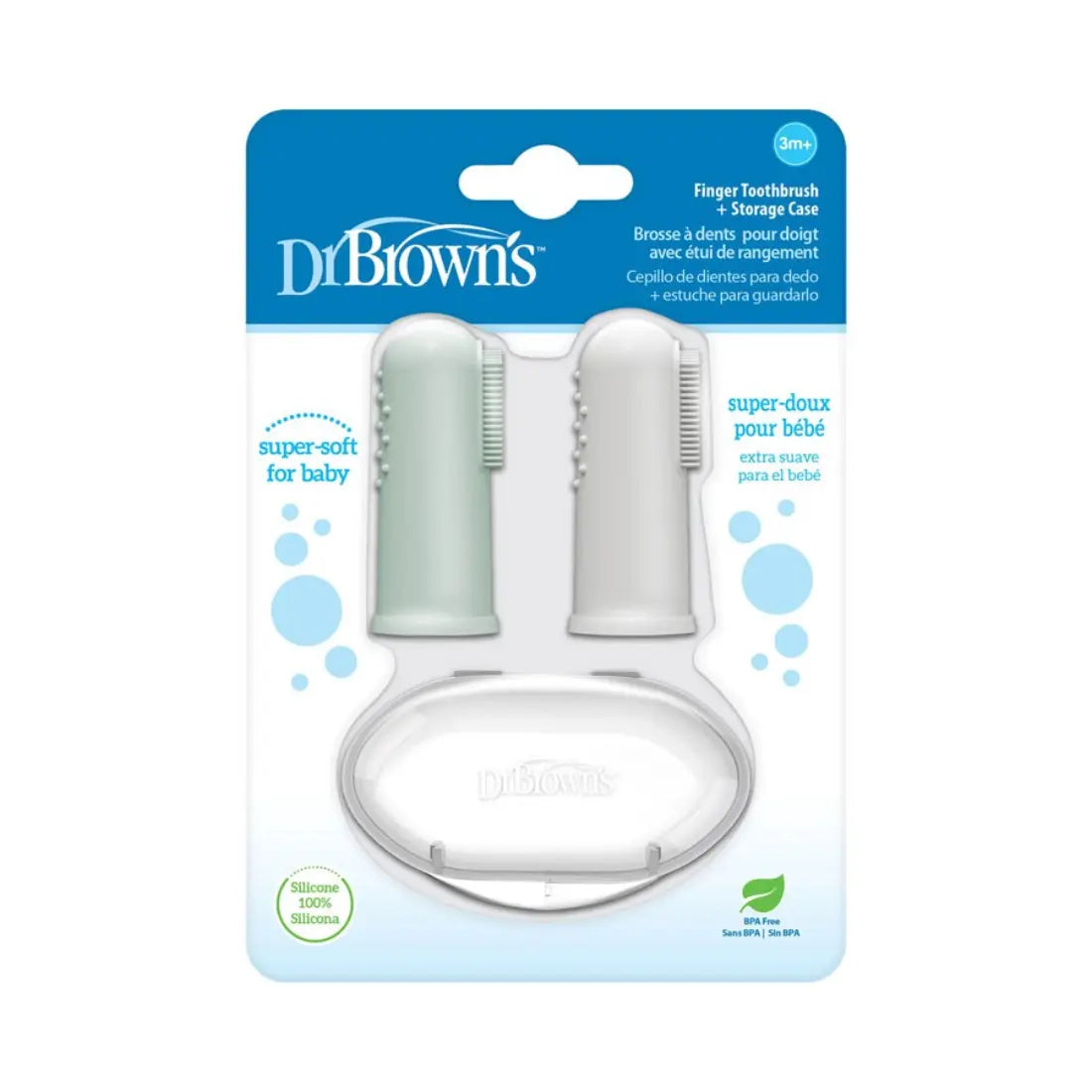 Dr. Brown's Silicone Finger Toothbrush With Case (Light Green)