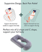 Momcozy G shaped Pregnancy Pillow-Full Body-Grey-Velvet-Removable & Washable Cover-For Maternity