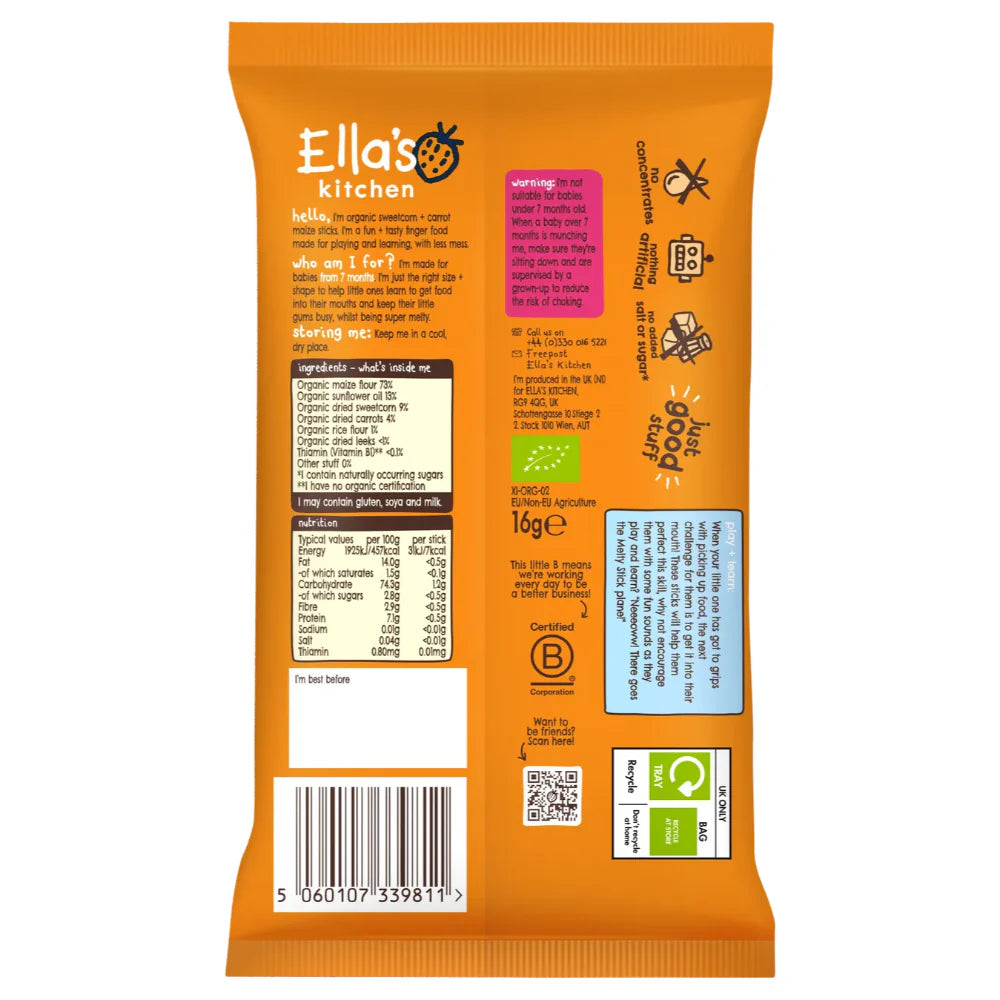 Ella's Kitchen Melty Sticks Sweetcorn + Carrot (16g)