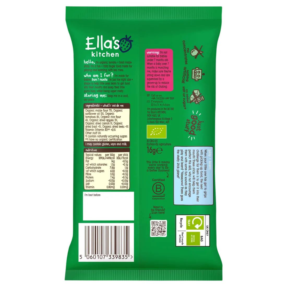 Ella's Kitchen Melty Sticks Tomato + Basil (16g)