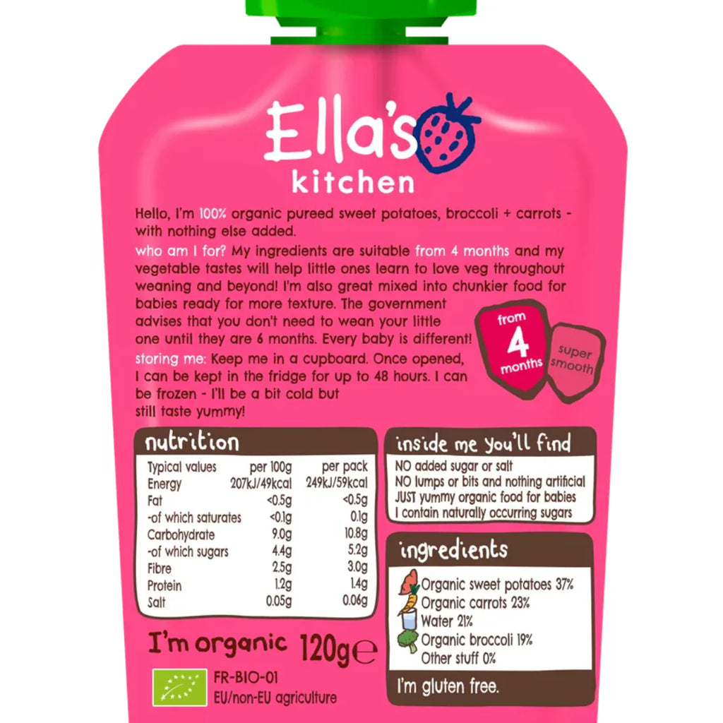 Ella's Kitchen Puree Sweet Potatoes, Broccoli + Carrots (120g)