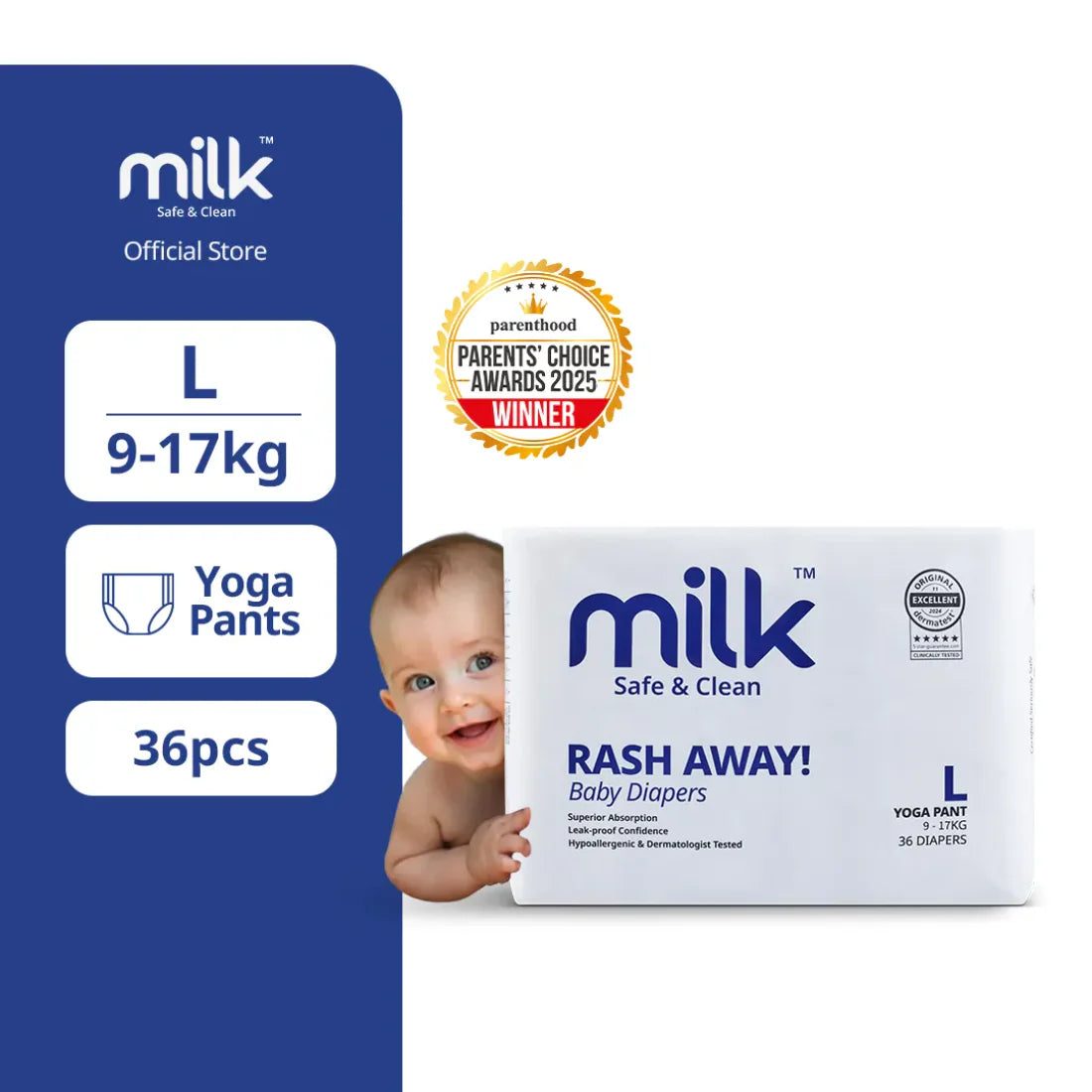 MILK Baby Diaper Yoga Pant Size 4 (L) (36 pcs) (9-17 kg)