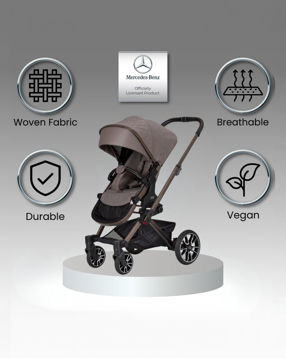 Mercedes-Benz Avantgarde GTX Baby Stroller-Height Adjustable Parent Handle Bar-Flat Reclining Seat & Reversible Seat-Includes Bag2Go Organiser & Rain Cover-2 Years Warranty-For 0 to 5Y-Truffle
