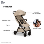 Nuna Trvl Cabin Friendly Stroller|Lightweight|Compact|One-Hand Self-Collapsing Fold|All Wheel Suspension|0 to 4Y (Upto 22Kg) - Biscotti