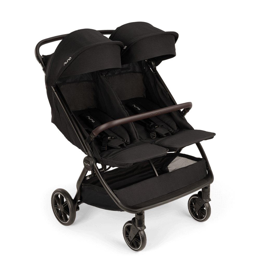 Nuna TRVL Dubl Twin Baby Stroller-Individually Adjustable Near Flat Reclining Seat-One Hand Fold-Large Storage Basket-2 Years Warranty-0 to 4Y (Upto 22 Kg)-Caviar